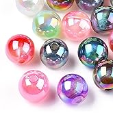 KitBeads 50pcs 15mm Random Bubblegum Beads AB Color Plated Acrylic Round Ball Beads Hard Plastic Vintage Chunky Beads for Jewelry Making Bulk