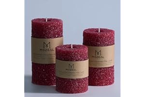 MOZEAL Hand-Poured Granular Texture Decorative Dark Red Pillar Candles Set of 3 (3"x4", 5", 6"), Approx 300 Hours Burn Time Dripless, Long Lasting,Unscented, Smokeless, for Christmas Decor