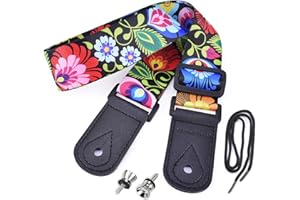 CLOUDMUSIC Peacock Floral Ukulele Strap With Microfiber Leather Heads For Soprano Concert Tenor Baritone String Instruments (