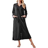 Ekouaer Waffle Robes for Women Long Zipper Bathrobes Lightweight House Coat Soft Sleepwear with Pockets Loungewear S-XXL