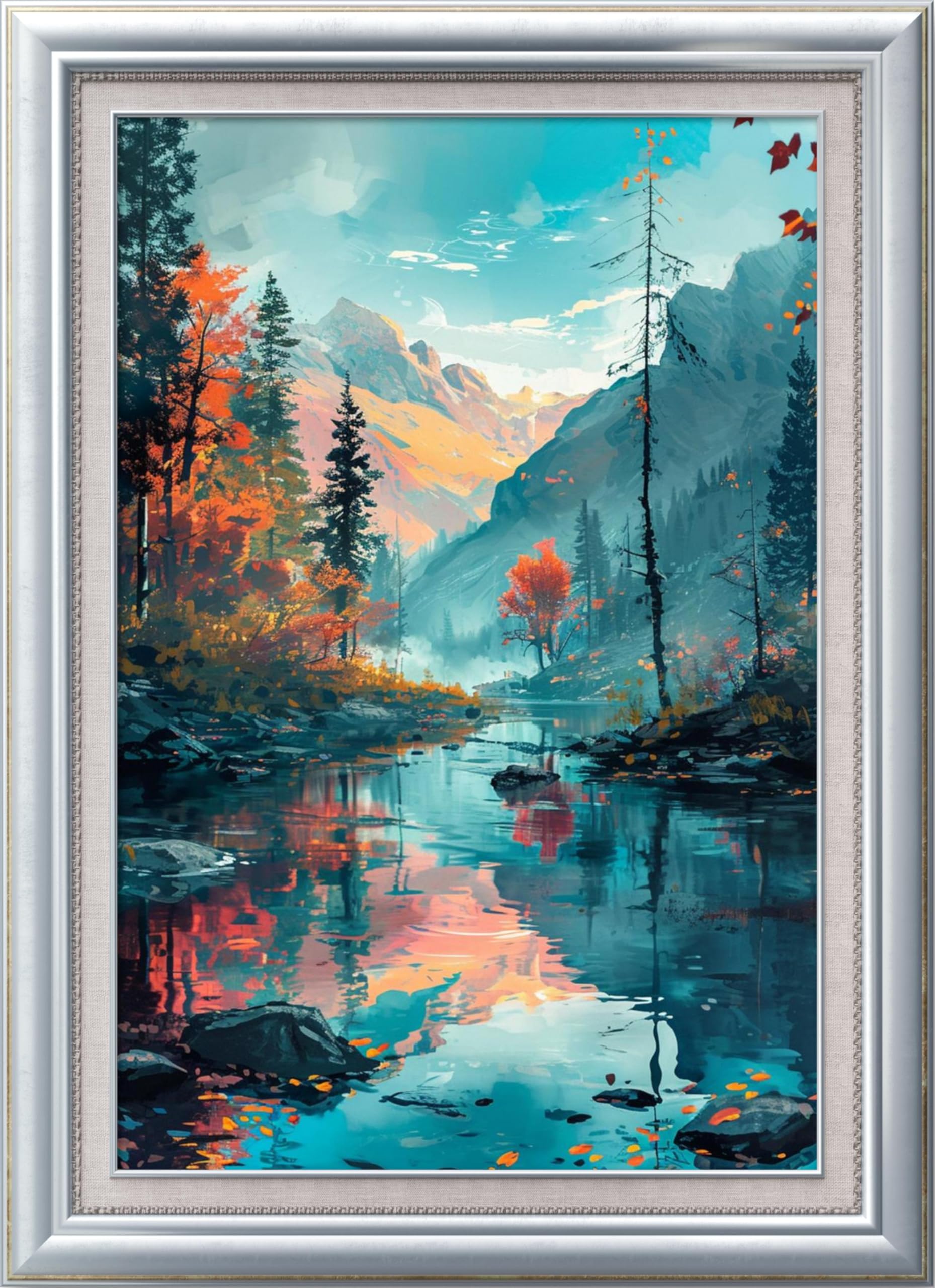 Photo 1 of Leczany Cross Stitch Stamped Kits for Adults or Kids Patterns Craft Kit Starter Needlepoint Full Range of Embroidery for Beginner 11CT 3 Strands | Beautiful Scenery by The River 13.4×20.1 inches