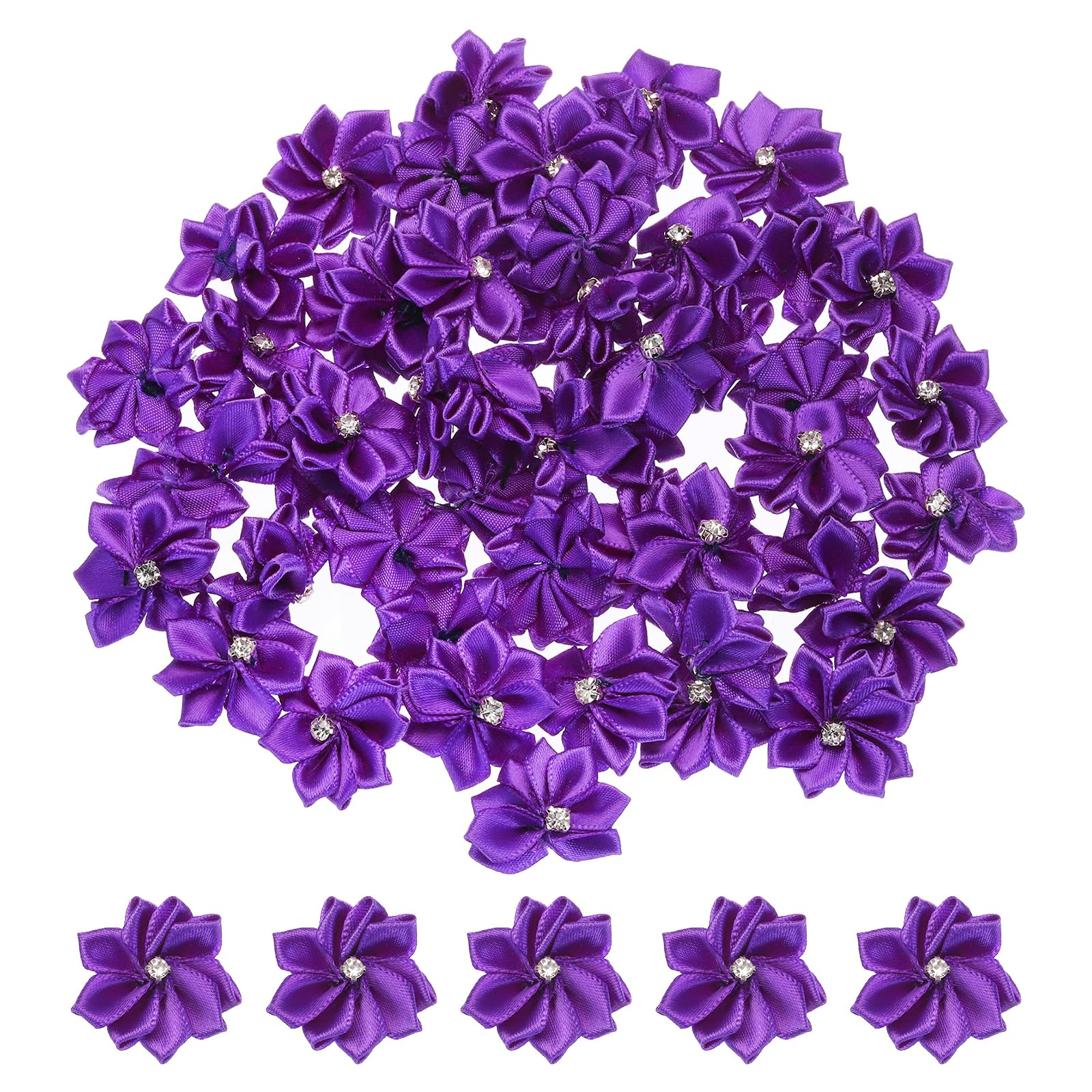 PATIKIL 1.2 Inch Small Ribbon Flowers, 100 Pcs Satin Ribbon Flowers Mini Fabric Flowers for Crafts DIY Wedding Ornament Appliques, Dark Purple