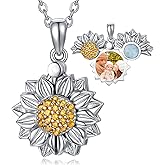 LONAGO Sunflower Locket That Hold Pictures 925 Sterling Silver Flower Locket Necklace Gift for Women