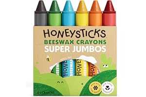 Honeysticks Lot de 6 crayons super jumbo - 100 % cire d'abeille pure avec couleurs de qualité alimentaire, non toxiques pour 
