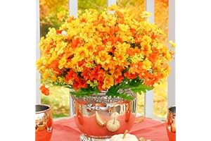 Agusbagli 12 Bundles Artificial Fall Flowers for Outdoors Faux Autumn Orange Yellow Silk Daisy Bulk UV Resistant Fall Plants No Fade Fall Decor for Front Porch Pot Thanksgiving Centerpieces