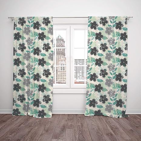 Thermal Insulated Blackout Window Curtain Floral Abstract
