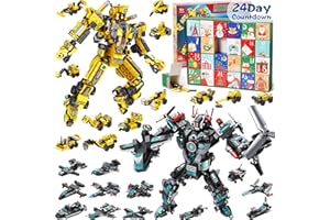 Qinline Kids Advent Calendar 2024 for Boys, 24 Days Christmas STEM Robot Building Blocks Countdown Calendar Gifts Box with 25-in-1 Construction Engineering Vehicle Bricks Toy Set for Kid Teen Age 6+