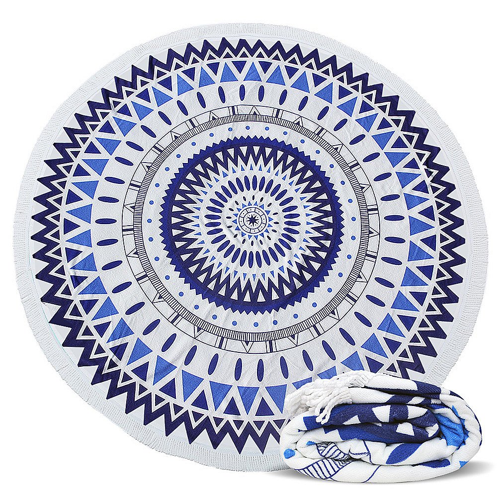 ELECCTV Round Beach Towel, Microfiber Round Beach Blanket for Yoga Mat Picnic Blanket Baby Pet Playing Mat with Fringe Tassels