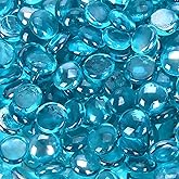 vchin Fire Glass for Propane Fire Pit, Fireplace and Outdoor Decorative. Caribbean Blue Round Firepit Rocks 20 Pounds, 3/4 Inch High Luster Glass Beads