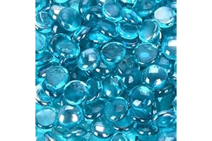 vchin Fire Glass, Caribbean Blue Fire Rocks for Propane Firepit, Fireplace and Outdoor Decorative. 3/4 High Luster Round Glass Rocks, 10LB
