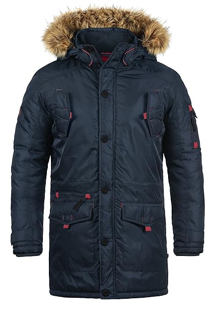 !Solid Betto Herren Jacke Parka Mantel Lange warme Übergangsjacke gefüttert mit Fellkapuze
