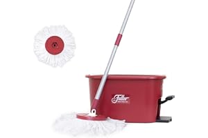 Fuller Brush Spin Mop Exclusive Bucket System - Easy Wring, 360° Spin - Streak Free Floor Cleaning - Ruby Red (1 Extra Refill