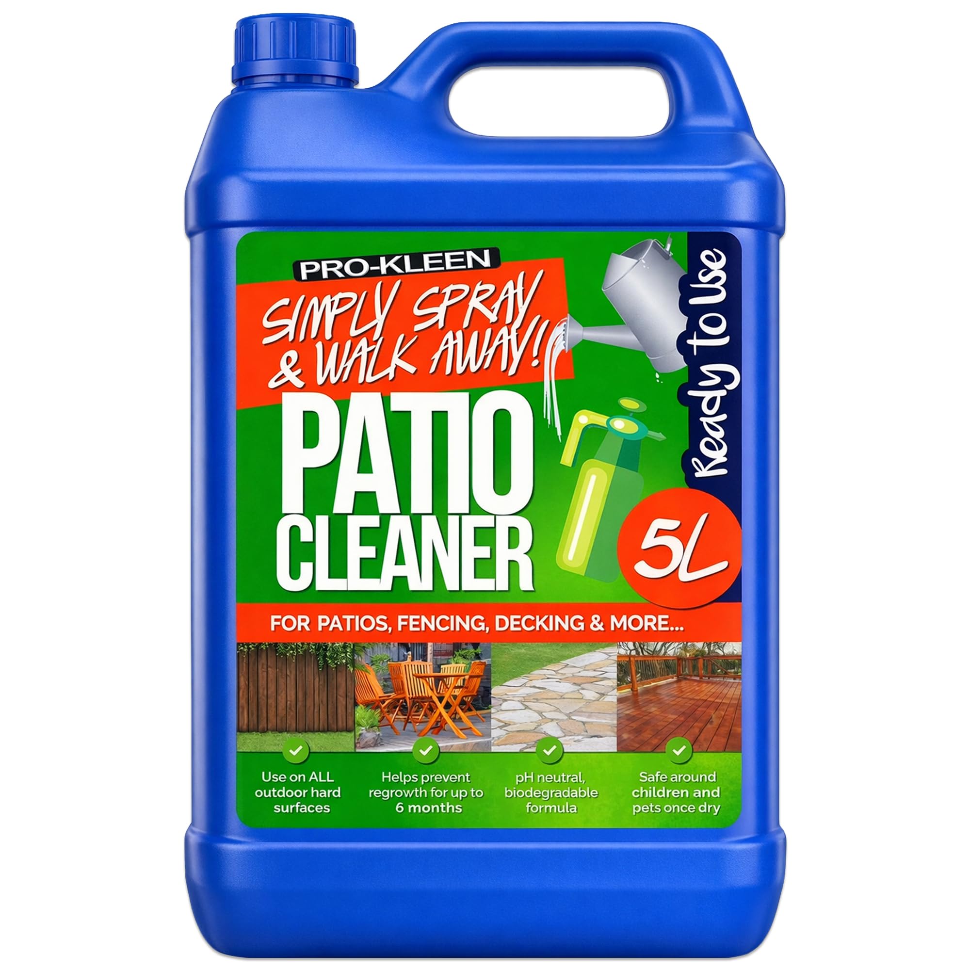 Pro-Kleen Patio Cleaner Mould and Algae Killer Ready to Use Simply Spray & Walk Away 5 Litres Patios, Fencing, Decking and Resin Driveways No Bleach or Acid