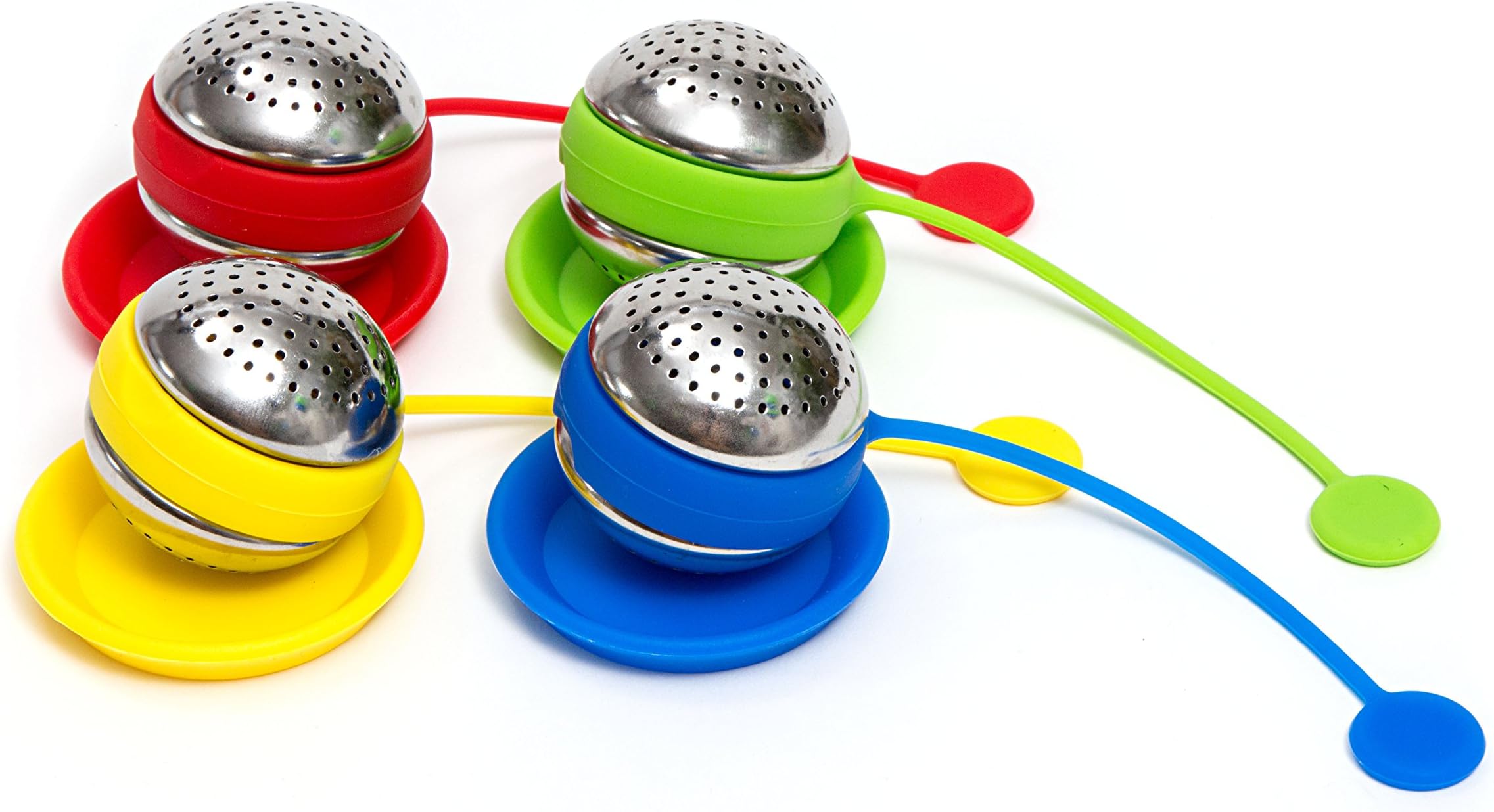 HULLR 4 Piece Silicone Tea Infuser With Stainless Steel Strainer Includes Drip Trays (Ball)