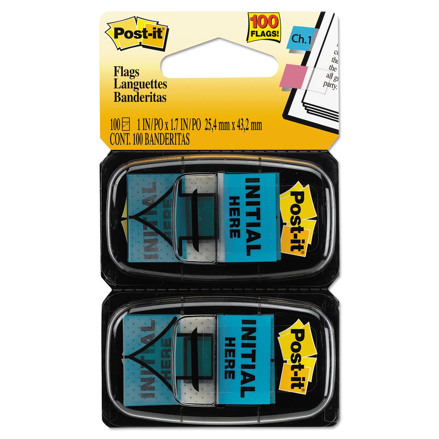 Post-it - Initial Here Message Flags, 1"x1-3/4", 100/PK, Blue, Sold as 1 Package, MMM 680IH2