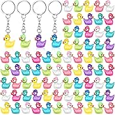 VioraWhite 96 Pcs Mini Resin Ducks Keychain with Hats Small Glow in the Dark Ducks Key Chains Bulk Tiny Multicolor Animal Figures Pendant for DIY Craft Party Gift Accessories