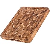 Teakhaus Butcher Block Carving Board - Medium Thick Cutting Board with Juice Groove - Holiday Gift Ideas for Men and Women - Gift-Ready End Grain Wood, Knife Friendly - FSC Certified