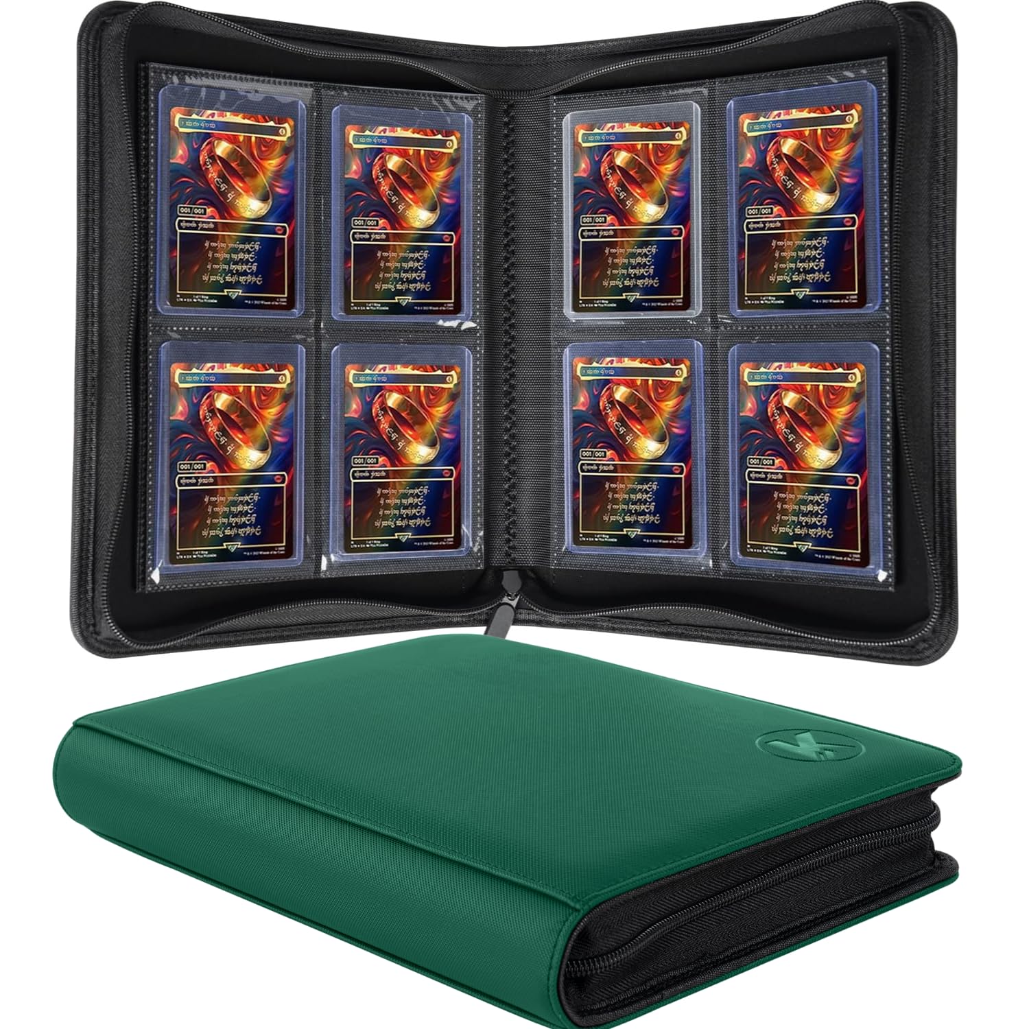 Photo 1 of KUOOKING Toploader Binder, Holds 128+ Toploaders, 4 Pocket Top Loader Card Storage Case, Double-Sided Pockets for trading card in 3 x 4'' Toploaders?Green?
