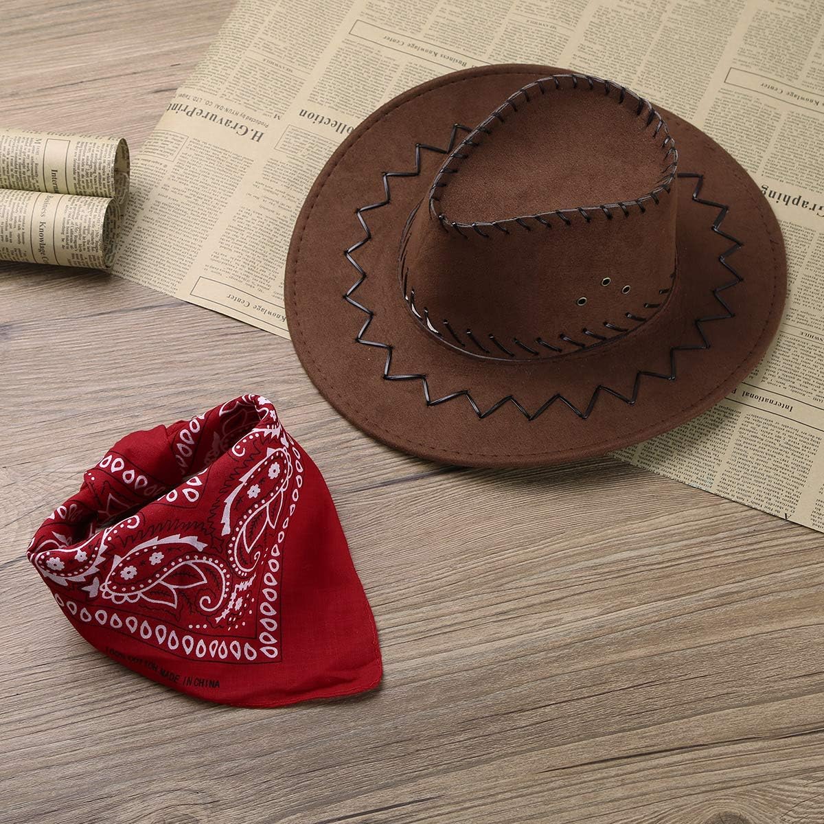 Inlzdz Enfants Garcon Fille Chapeau De Cowboy Avec Bandana 2 Pcs Accessoires Costume Halloween Fantaisie Dress Up Vetements Cosplay Cow Boy Rouge Cafe Taille Unique Jeux Et Jouets Jeux D Imitation Alianzagestion Com
