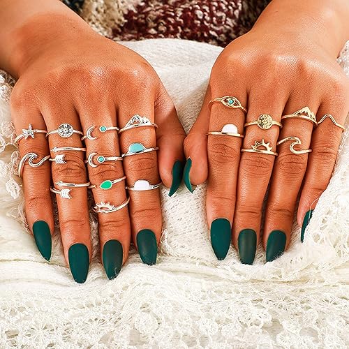 FUTIMELY 19PCS Boho Turquoise Knuckle Stacking Rings for Women