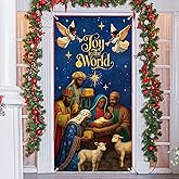 Peryiter African American Religious Christmas Door Cover Decorations Black Nativity Scene Christmas Fabric Door Decor Porch Sign Holy Night Banner Backdrop for Winter Holiday Xmas Home Party Supplies