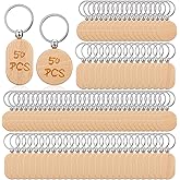 100 PCS Unfinished Wooden Keychain Blanks for Engraving, Wood Engraving Blanks Key Chain, DIY Wooden Key Ring Key Tag