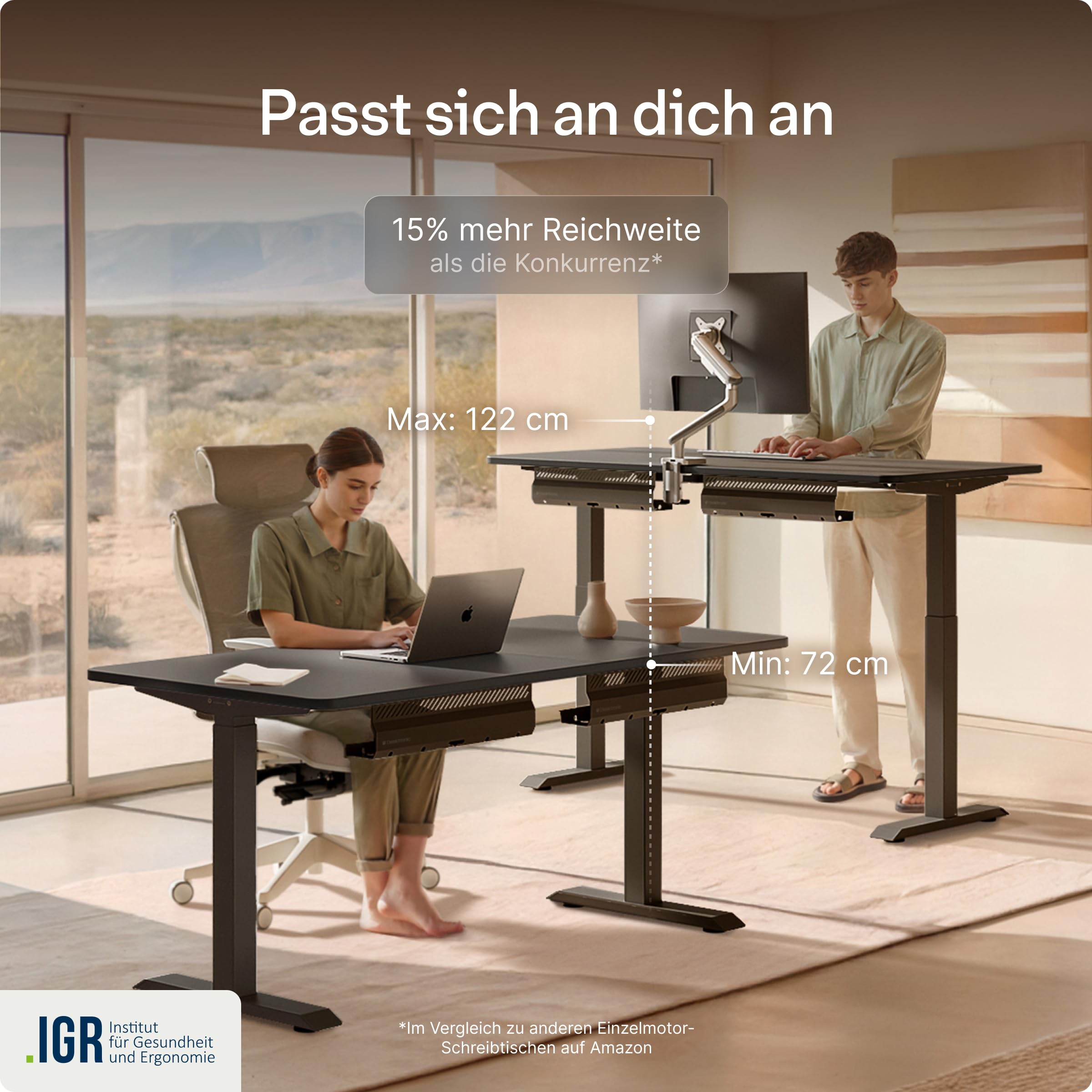Desktronic Homeone Höhenverstellbarer Schreibtisch 160 × 80 cm – Elektrischer Schreibtisch Mit Zwei Elektrischen Motoren, Touchscreen-Steuerung Und Integrierten USB-a- Und USB-c-ladeanschlüssen 7