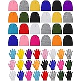 Funtery 48Pcs Kids Winter Beanie and Gloves Set Bulk Pack Knit Hat Unisex Magic Gloves Pack Winter Gift for Boy Girl Donation