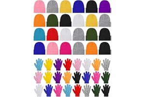 Funtery 48Pcs Kids Winter Beanie and Gloves Set Bulk Pack Knit Hat Unisex Magic Gloves Pack Winter Gift for Boy Girl Donation
