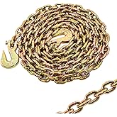 BIGREAT Heavy Duty G80 Transport Binder Chain 5/16'' Inch x 12 Feet,Tow Chain with Clevis Grab Hooks,4900 lbs Safe Working Load Logging Chain for Transporting, Towing(5/16'' x 12FT Yellow).