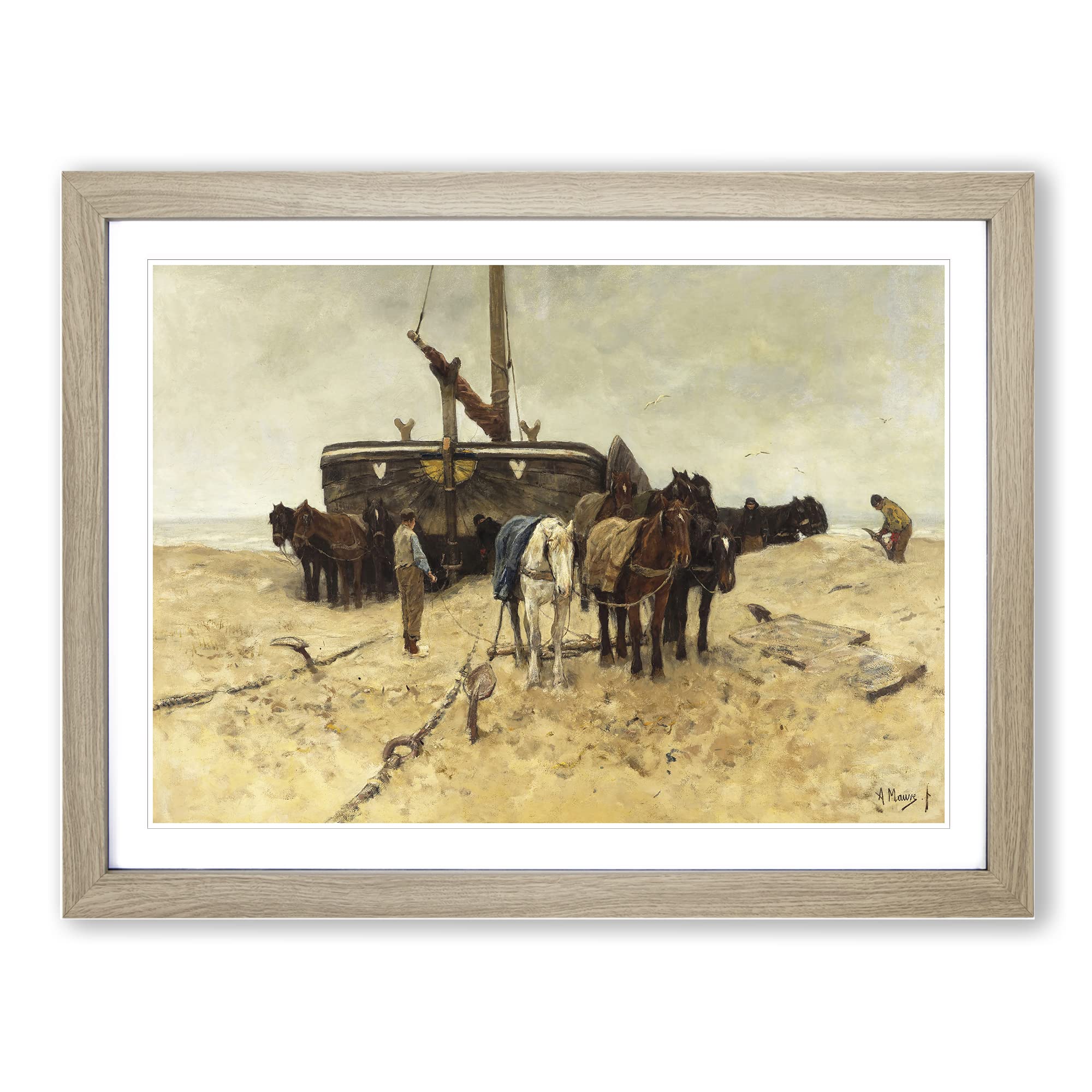 Anton Mauve Fishing Boat on the Beach Classic Painting Framed Print | A4 Oak Framed Wall Art | Ready to Hang | Classic Vehicle Picture | Living Room Bedroom Lounge Office