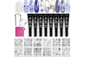 Biutee Nail Stamper Kit Nail Art Stamping Plate Set Stamping Nail Polish Gel Stamp Plate Jelly Silicone Stamper Scraper Flower Lace Line kiss Stencil Template Tool Supplies for Holiday (Storage Bag)
