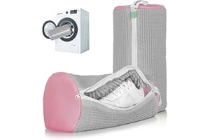 ADEHMDA Shoe Washing Machine Bag, Shoe Bags for Washing Machine, Shoe Cleaning Bag, Elongated Thicken Microfiber Fluff and Suitable for Multiple Grey and Pink Shoes (2pcs, Greyish Pink)
