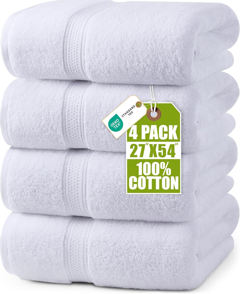 Utopia Towels 4 Piece Bath Towels Set Premium 100% Ring Spun Cotton White