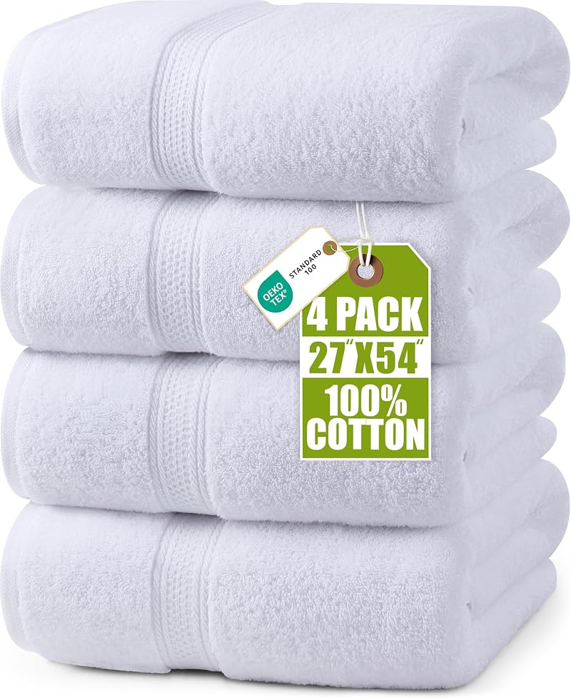 Utopia Towels 4 Piece Bath Towels Set Premium 100% Ring Spun Cotton White