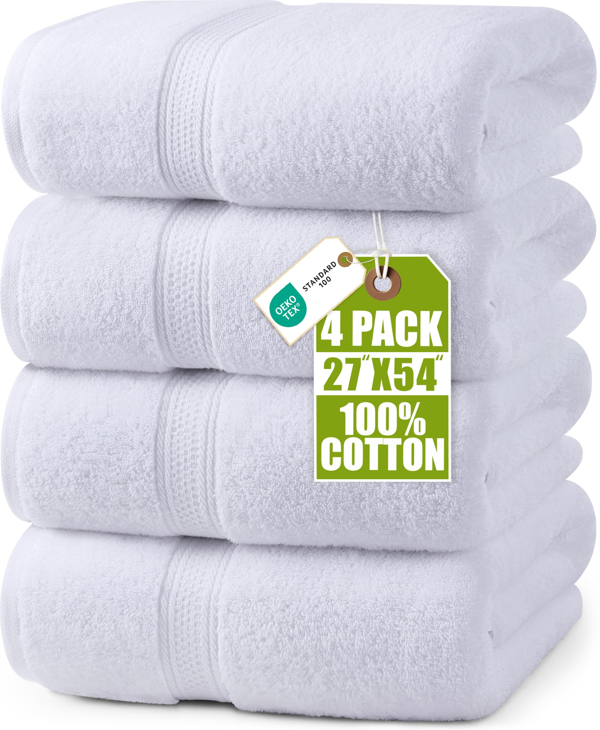 Utopia Towels - 4 Piece Bath Towels Set (69 x 137 CM) - Premium 100% Ring Spun Cotton - Quick Dry, Highly Absorbent, Soft Feel Towels, Perfect for Daily Use (White)