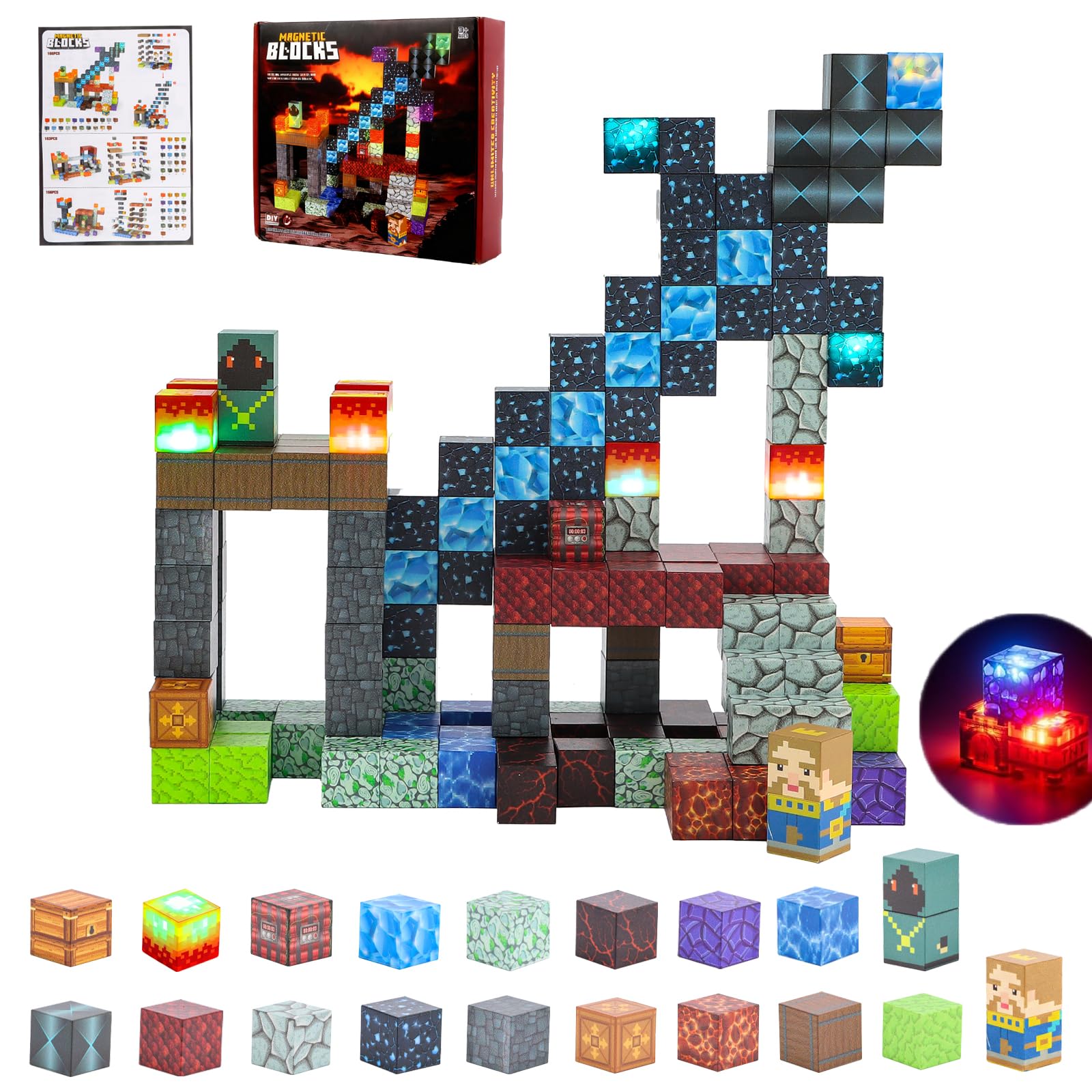 MEESHEEP 166PCS Magnetic Blocks | Light-Up Design with Color-Changing Effects | STEM Montessori Toys for Girls & Boys Age 3-10 | Inspiring Creativity, Imagination and Confidence — image 1