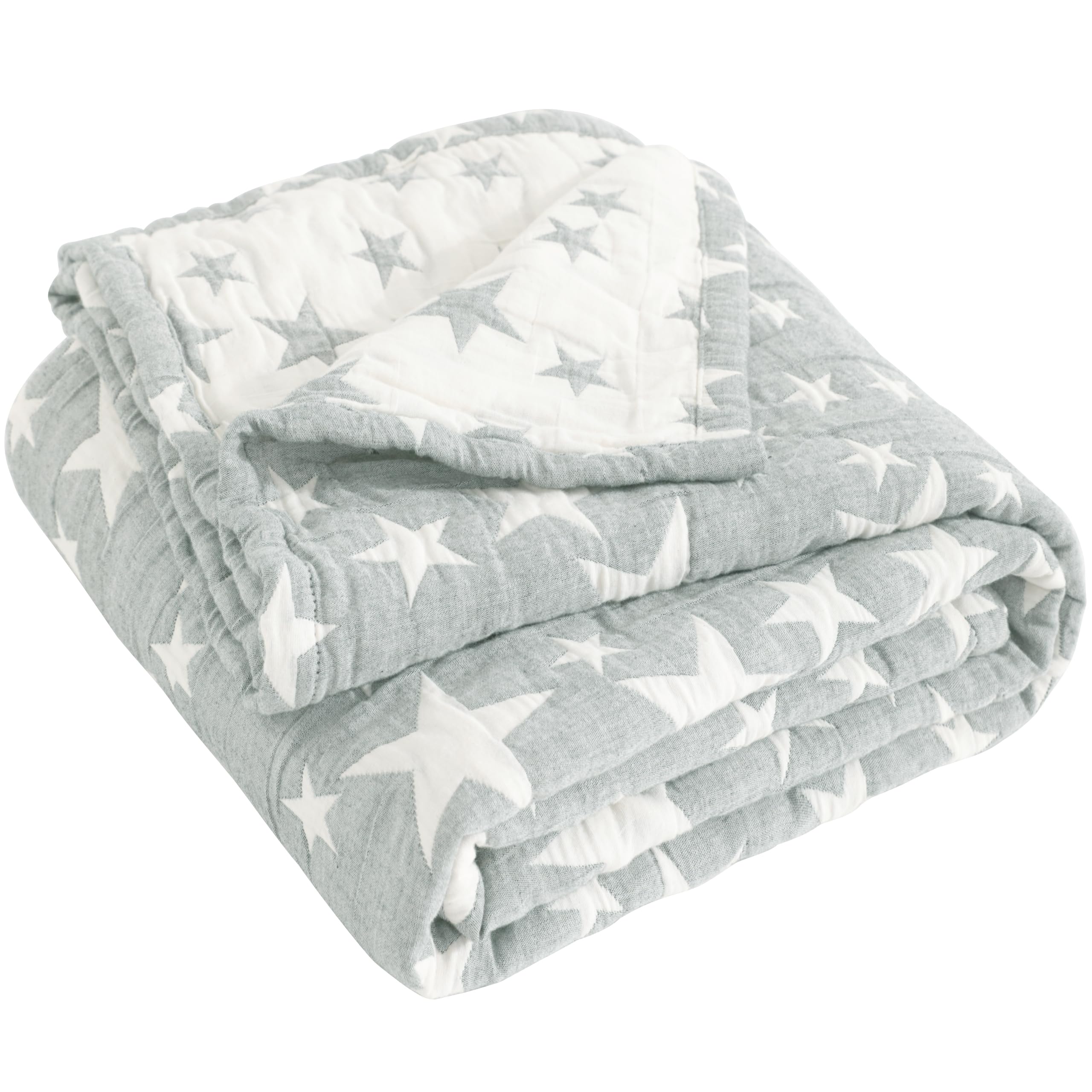 Photo 1 of NTBAY 3 Layer Oversized Muslin Cotton Toddler Blanket, 45x60 Inches Jacquard Reversible Nursery Bed Blanket, Super Soft and Thermal Crib Blanket for All Seasons, Baby Gift, 45"x60", Grey/White Star
