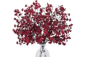 AILANDA Fake Fall Flowers Artificial Flowers Babys Breath 6Pcs Burgundy Silk Flowers Gypsophila Bouquet Real Touch Floral Fall Decorations for Home Wedding Bouquets Party Table Kitchen Autumn Decor