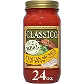 Classico Pasta Sauce, Italian Sausage with Peppers &amp; Onions, 24 oz Jar | Authentic &amp; Delicious Pasta Sauce, Just Simmer &amp; Serve, Ready-to-Use for Spaghetti, Lasagna &amp; Chicken Parmesan