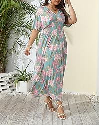 OSTOO Women's Plus Size Hawaii Empire Waist Bat