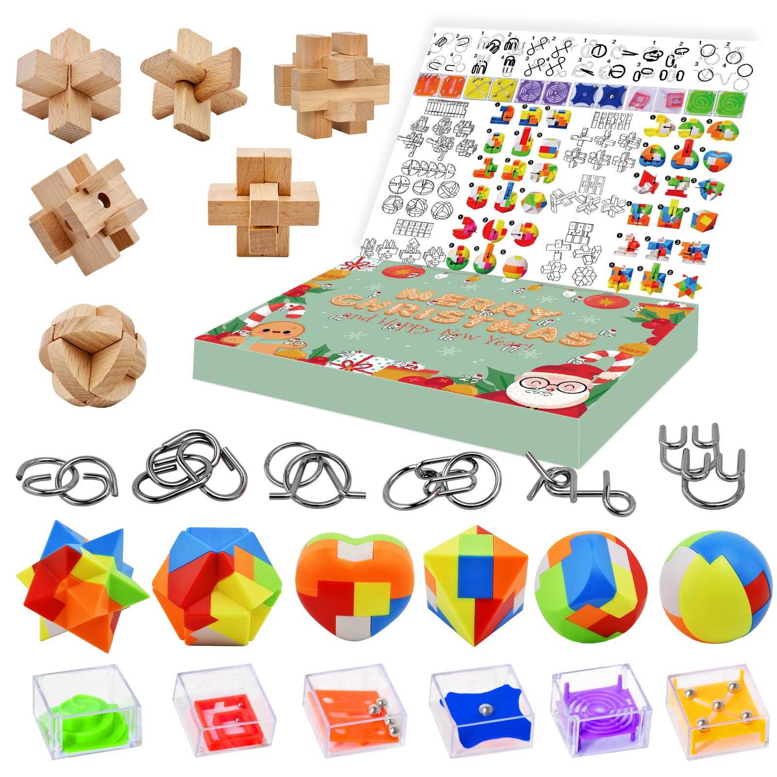 Brain Teaser Puzzle Advent Calendar, Advent Calendar 2026 for Kids, 24 Pcs Christmas Countdown Calendar Present Box Big Challenge Puzzles Toys for Teens Boys Girls Adults