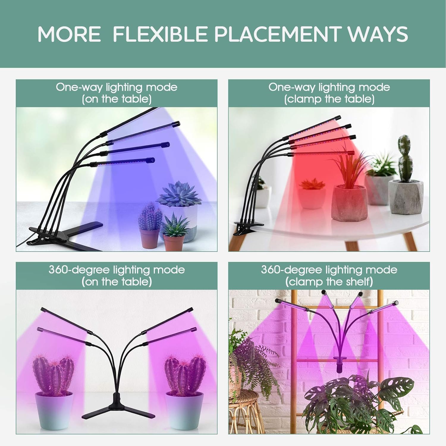 360° Grow Light for Indoor Plants - Gooseneck Red and Blue Spectrum Growing Lamp Strip w/ 3 Modes 9 Dimmable Brightness 3/9/12 H Timer Ideal for Greenhouse Plants Flowers Veg Succulents Potted Growth: Home Improvement