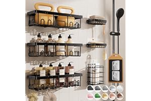 Veken Shower Caddy 6-Pack,Advanced Rustproof Design, No Drilling Adhesive Shelves, Rack with Soap Holder, Large Capacity Bathroom Organizers and Storage, Wall-Mounted Kitchen & Home Decor