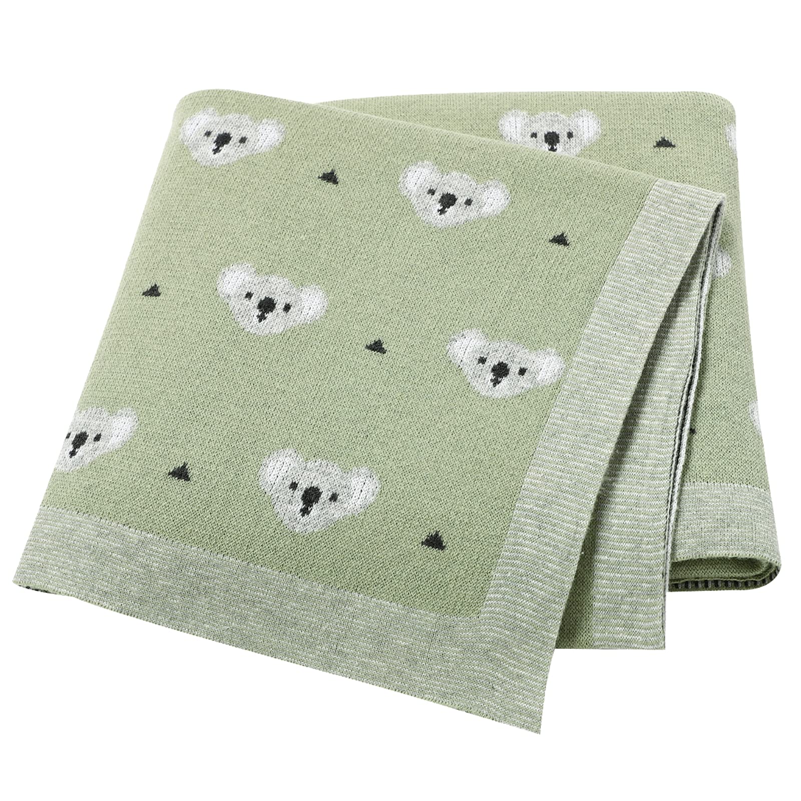 LAWKUL Baby Blanket 100% Cotton Soft Knitted Blankets for Newborn Boy Girls Toddler Comforter Koala 100x80cm Light Green