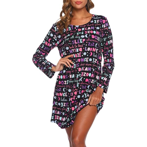 GYS Women's Bamboo Nightgown | Long Sleeve V-Neck Sleep Shirt, Soft & Breathable (Black, Large) - View #11