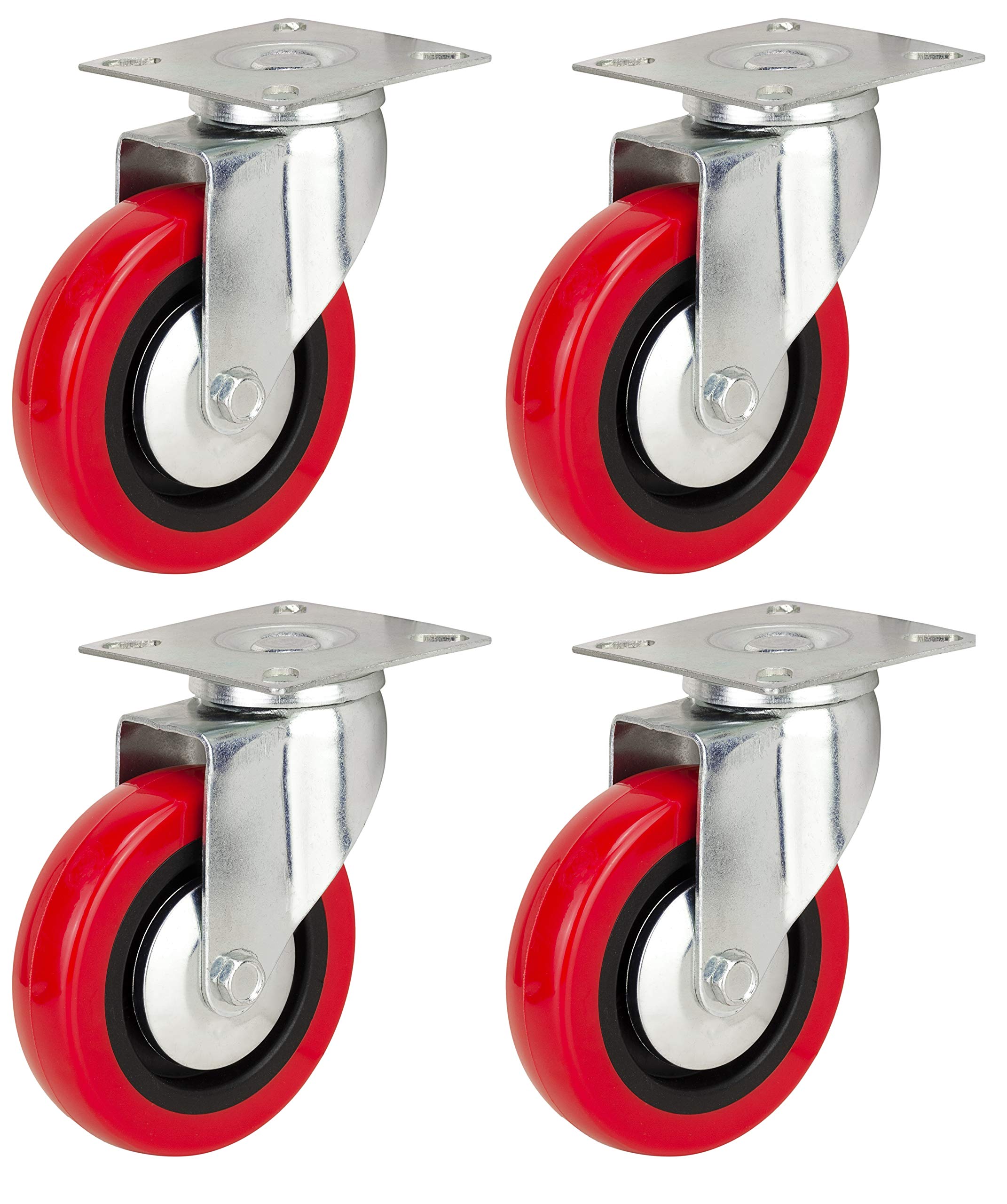100mm Polyurethane Swivel Casters (RED PU) - HEAVY DUTY - Industrial Equipment, Appliance & Trolley Wheels by Bulldog Castors - Max 400Kg Per Set