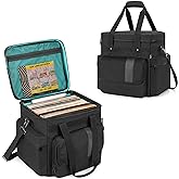 LoDrid Vinyl Record Storage Bag with 4 Boards Around and 2 Detachable Dividers, Holds Up to 60 LP Records, Travel Album Carrying Case with Separated Laptop Layer Up to 14”, Bag Only, Black