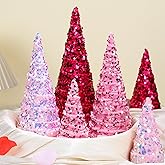 Beeveer 6 Pcs Glitter Valentine's Day Cone Tree Decoration Mardi Gras Cone St. Patrick's Day Tabletop Trees Table Centerpiece for Shelf Home Decor Festival Party Decoration(Rose Red, Purple, Pink)