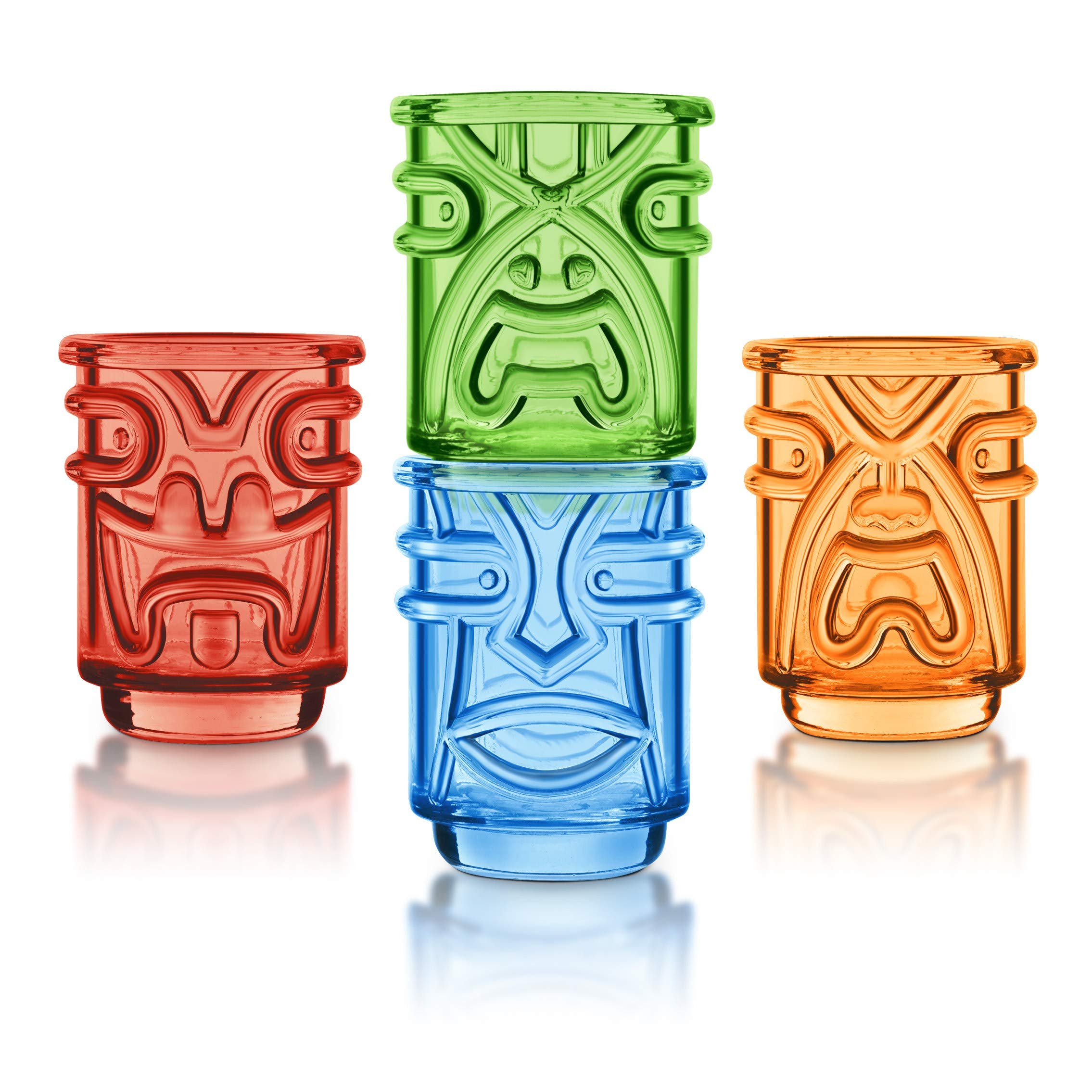 Final Touch TIKI Stackable Shot Glasses COLOURED 60ml Hawaiian Themed Pack of 4 - TK5402